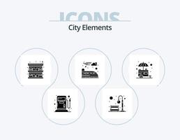 City Elements Glyph Icon Pack 5 Icon Design. stand. food. motel. train. electric vector