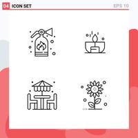 Set of 4 Modern UI Icons Symbols Signs for extinguisher decoration candle lighter furniture Editable Vector Design Elements