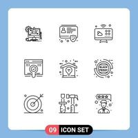 Set of 9 Vector Outlines on Grid for design pack communications find web Editable Vector Design Elements