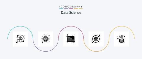 paquete de iconos de glifo 5 de ciencia de datos que incluye código. consultar. computadora. conexión. análisis vector