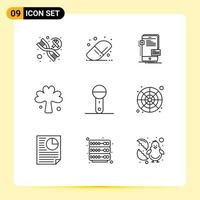 Universal Icon Symbols Group of 9 Modern Outlines of electronics plant mobile irish green Editable Vector Design Elements