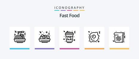 paquete de iconos de la línea de comida rápida 5 que incluye. comida rápida. alimento. frapé. alimento. diseño de iconos creativos vector