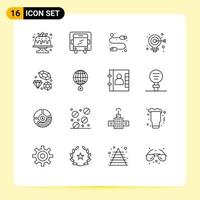 Modern Set of 16 Outlines and symbols such as love web cable aim bulb Editable Vector Design Elements