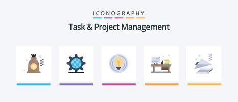 Task And Project Management Flat 5 Icon Pack Including paper plane. monitor. business. book. table. Creative Icons Design vector