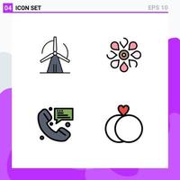 Stock Vector Icon Pack of 4 Line Signs and Symbols for turbine call power floral message Editable Vector Design Elements