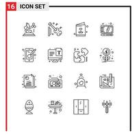 Modern Set of 16 Outlines Pictograph of designing creativity dad tablet design Editable Vector Design Elements