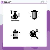 Group of 4 Modern Solid Glyphs Set for money programing growth design cleaner Editable Vector Design Elements