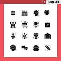 Solid Glyph Pack of 16 Universal Symbols of buy toy face technology zoom Editable Vector Design Elements
