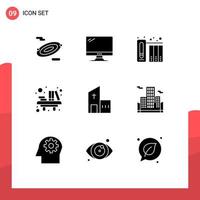 Pack of 9 creative Solid Glyphs of building school data library desk Editable Vector Design Elements