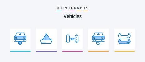 Paquete de 5 iconos azules de vehículos que incluye barco. menos. yate. menos. auto. diseño de iconos creativos