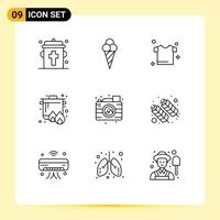 9 Universal Outline Signs Symbols of image process drying creative cooker Editable Vector Design Elements