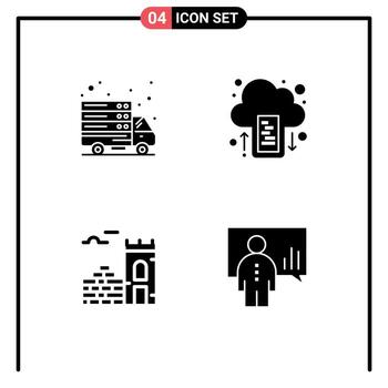 4 conjunto de glifos sólidos universales para aplicaciones web y móviles Internet ladrillo servidor web análisis móvil elementos de diseño vectorial editables vector