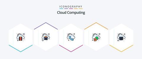 paquete de iconos de 25 líneas completas de computación en la nube, incluido el servidor. llamada. mensaje. chat vector