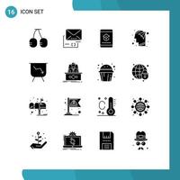 Pictogram Set of 16 Simple Solid Glyphs of board mind e imagination head Editable Vector Design Elements