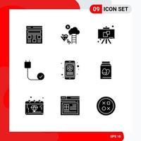 Modern Set of 9 Solid Glyphs and symbols such as phone medical education hardware cord Editable Vector Design Elements