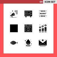 Mobile Interface Solid Glyph Set of 9 Pictograms of stop multimedia banner media irish Editable Vector Design Elements