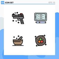 Group of 4 Modern Filledline Flat Colors Set for firearm soup weapons pin computer graphics Editable Vector Design Elements