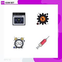 Mobile Interface Filledline Flat Color Set of 4 Pictograms of internet alarm website setting clock Editable Vector Design Elements