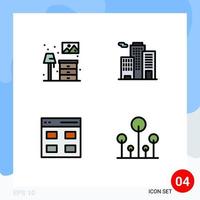 4 Thematic Vector Filledline Flat Colors and Editable Symbols of home interface lump office forest Editable Vector Design Elements