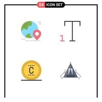 4 Thematic Vector Flat Icons and Editable Symbols of globe seo world subscript tent Editable Vector Design Elements