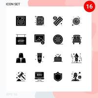 Mobile Interface Solid Glyph Set of 16 Pictograms of sports information medicine info target Editable Vector Design Elements