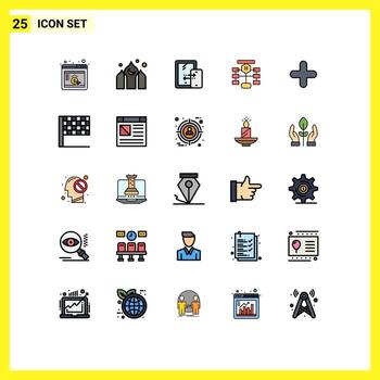 paquete de interfaz de usuario de 25 colores planos básicos de línea rellena de elementos de diseño de vector editables de diagrama de flujo de gráfico móvil de agregar datos