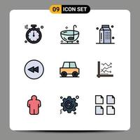 Set of 9 Modern UI Icons Symbols Signs for car rewind cooking circle milk Editable Vector Design Elements