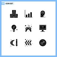 9 Universal Solid Glyph Signs Symbols of game control profile idea environment Editable Vector Design Elements