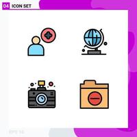 Stock Vector Icon Pack of 4 Line Signs and Symbols for add news world camera negative Editable Vector Design Elements