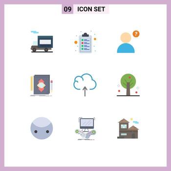 Set of 9 Modern UI Icons Symbols Signs for nature data profile cloud draw Editable Vector Design Elements