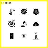 Pictogram Set of 9 Simple Solid Glyphs of cloud law spa judge association Editable Vector Design Elements