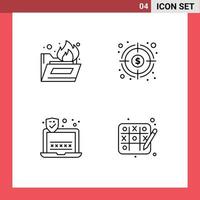 Set of 4 Commercial Filledline Flat Colors pack for folder security finance goal tic tac toe Editable Vector Design Elements