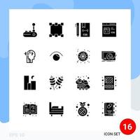 Mobile Interface Solid Glyph Set of 16 Pictograms of view head coding man artifical Editable Vector Design Elements