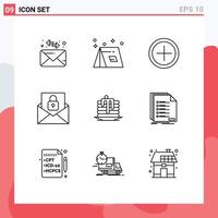 Modern Set of 9 Outlines and symbols such as wedding cake cake interface lock email Editable Vector Design Elements