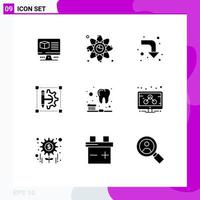 Editable Vector Line Pack of 9 Simple Solid Glyphs of brush printer network cog wheel pencil Editable Vector Design Elements