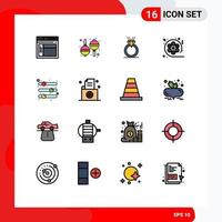 Mobile Interface Flat Color Filled Line Set of 16 Pictograms of configuration video diamound cinema film Editable Creative Vector Design Elements