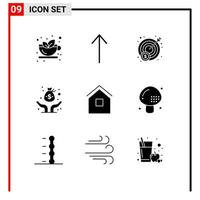 Solid Glyph Pack of 9 Universal Symbols of shack house target home venture Editable Vector Design Elements