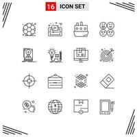 Outline Pack of 16 Universal Symbols of install happy tutorials emojis traffic Editable Vector Design Elements