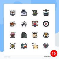 Pack of 16 creative Flat Color Filled Lines of transport funicular viral video cable e Editable Creative Vector Design Elements