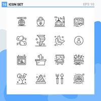 Modern Set of 16 Outlines Pictograph of testng mouse moon knowledge book Editable Vector Design Elements