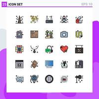 Group of 25 Modern Filled line Flat Colors Set for health care modem launch coding Editable Vector Design Elements