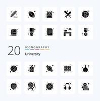 20 University Solid Glyph icon Pack like lab hand watch record document vector