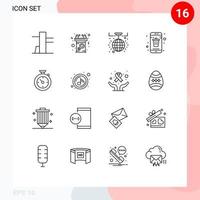 Modern Set of 16 Outlines and symbols such as time compass light ball smartphone delete Editable Vector Design Elements