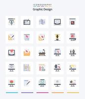 Creative Graphic Design 25 Flat icon pack  Such As graph. enhance. newspaper. designing tool. laptop vector