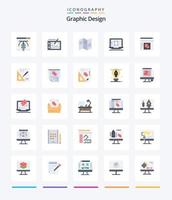 Creative Graphic Design 25 Flat icon pack  Such As graph. enhance. newspaper. designing tool. laptop vector