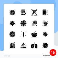 Pictogram Set of 16 Simple Solid Glyphs of progress graph jam chart shield Editable Vector Design Elements