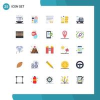 Editable Vector Line Pack of 25 Simple Flat Colors of management coins user budget web Editable Vector Design Elements