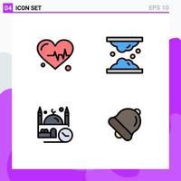 Mobile Interface Filledline Flat Color Set of 4 Pictograms of heart time cholesterol skin masjid Editable Vector Design Elements