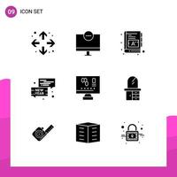 Set of 9 Commercial Solid Glyphs pack for computer new year baby conversation bubble Editable Vector Design Elements