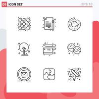 Modern Set of 9 Outlines and symbols such as utensil cooking donut small farming Editable Vector Design Elements